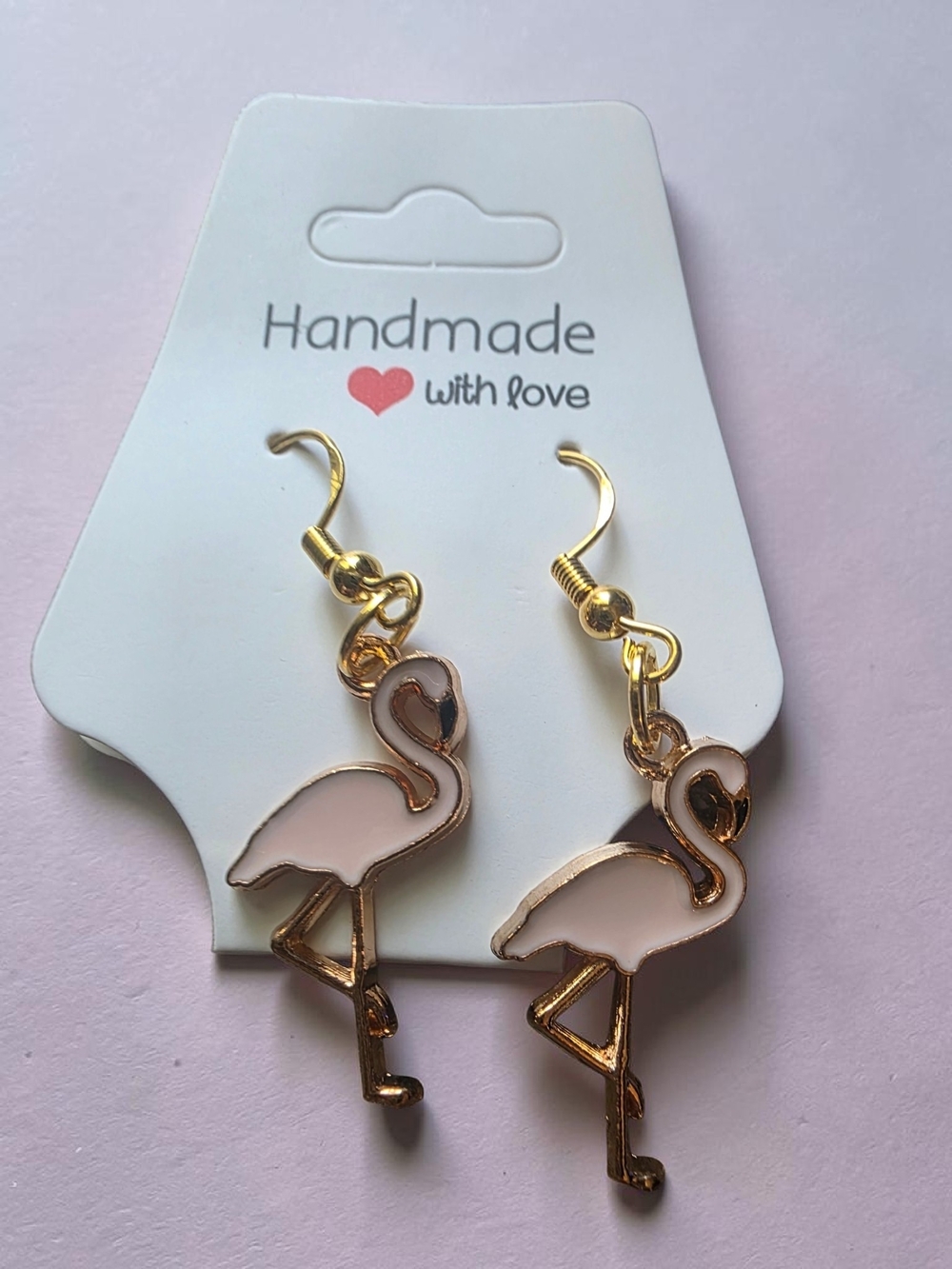 Styleandstone Pink Enamel Flamingo Gold Tone Dangle Earrings New